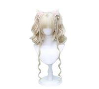 Perruques synthétiques Perruque Cosplay Costume, Perruques synthétiques rouge vin, franges bouclées mi-longues, perruque rétro Harajuku, perruque quotidienne, perruque de fête résistante à la chaleur(