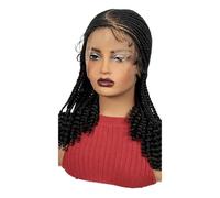 Perruques synthétiques tressées courtes de 14 pouces, entièrement en dentelle, sans nœuds, for femmes noires Extensions de cheveux(Black)