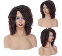 Perruques synthétiques tressées de 20,3 cm pour femme noire - Perruque dreadlock synthétique avec extrémités bouclées résistantes à la chaleur - Perruques afro crépues - Courtes - C, B