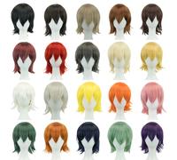 Perruques synthétiques unisexes de 12 pouces, perruques BOB courtes de Cosplay avec frange, perruque Lolita pour Costume d'halloween rose blond Orange Dark Purple