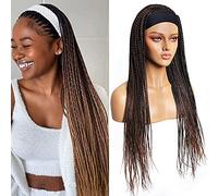 Perruques tressées avec bandeau pour femmes, perruque tressée avec bandeau synthétique long, perruques sans lacet, perruques tressées avec bandeau (3 couleurs, 66 cm)(Color:1B30)