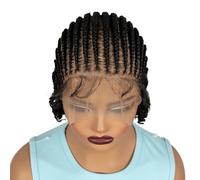 Perruques tressées courtes Cornrow Box de 8 pouces for femmes noires, cheveux synthétiques tressés Boho en dentelle complète Effet naturel et Volumineux