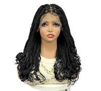 Perruques tressées en dentelle de 20 pouces for femmes noires, perruque synthétique torsadée tressée à la main Extensions de cheveux(#1B)