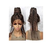 Perruques tressées en dentelle frontale de 24 pouces, tresses africaines avec cheveux de bébé, queue de cheval Extensions de cheveux(Brown)