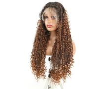 Perruques tressées en dentelle longue, tresse en boîte de 32 pouces, dentelle complète sans nœud avec extrémités bouclées, partie carrée pré-épilée pour femmes noires(T30)