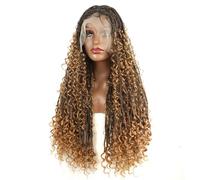 Perruques tressées en dentelle longue, tresse en boîte de 32 pouces, dentelle complète sans nœud avec extrémités bouclées, partie carrée pré-épilée pour femmes noires(T27)