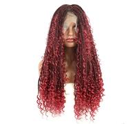 Perruques tressées en dentelle longue, tresse en boîte de 32 pouces, dentelle complète sans nœud avec extrémités bouclées, partie carrée pré-épilée pour femmes noires(TBUG)