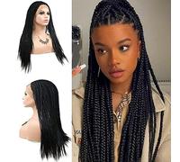 Perruques tressées noires pour femme noire - Longue perruque sans nœuds - Tresse à la main - Perruque synthétique sans colle - Fibre résistante à la chaleur - Pour cosplay - 50,8 cm