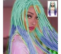 Perruques tressées pour femme noire, bleu, vert, violet, faites à la main, perruque longue ombrée colorée Cornrow Micro Million Braid Perruque réaliste sans colle synthétique résistante à la chaleur
