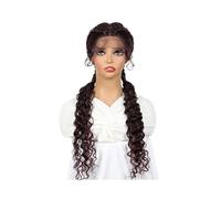 Perruques tressées sans nœuds de 30 pouces for femmes noires, perruque synthétique noire à dentelle frontale for femmes Postiche Cheveux Femme(Dark red)