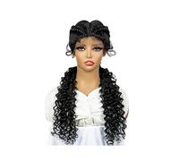 Perruques tressées sans nœuds de 30 pouces for femmes noires, perruque synthétique noire à dentelle frontale for femmes Postiche Cheveux Femme(Black)