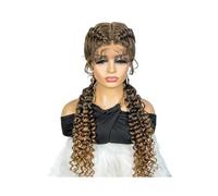 Perruques tressées sans nœuds de 30 pouces for femmes noires, perruque synthétique noire à dentelle frontale for femmes Postiche Cheveux Femme(Light brown)