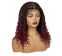 Perruques tressées sans nœuds de 40 cm avec dentelle synthétique bou style bob bohème court for femmes noires(Brown+Wine red)