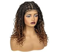 Perruques tressées sans nœuds de 40 cm avec dentelle synthétique bouclée, style bob bohème court for femmes noires(Brown+Dark blonde)