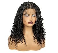 Perruques tressées sans nœuds de 40 cm avec dentelle synthétique bou style bob bohème court for femmes noires(Jet black)