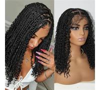 Perruques Tressées Synthétiques Courtes Boho Box, Perruques Frontales En Dentelle Complète Sans Nœuds, Tresses Bohème Pré-Épilées