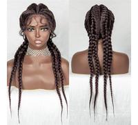 Perruques Tressées Synthétiques De 26 Pouces Pour Femmes Noires, Perruque Tressée Blonde Lace Front Wig
