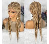 Perruques Tressées Synthétiques De 26 Pouces Pour Femmes Noires, Perruque Tressée Blonde Lace Front Wig