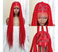 Perruques Tressées Synthétiques Sans Nœuds 32 Pouces Pleine Dentelle Cornrow Boîte Tresses Perruques Pour Les Femmes Noires EN8 Couleur Perruques De Dentelle