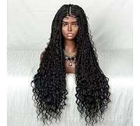 Perruques tresses africaines pour femmes, perruques tressées à la main en dentelle HD avec cheveux de bébé, perruques tressées sans nœuds pour femmes, utilisation Cosplay Halloween(Black)