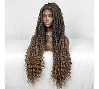 Perruques tresses africaines pour femmes, perruques tressées à la main en dentelle HD avec cheveux de bébé, perruques tressées sans nœuds pour femmes, utilisation Cosplay Halloween(Gold)