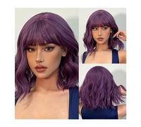 Perruques Usage Quotidien Cosplay, Perruques Bob Courtes ondulées résistantes à la Chaleur pour Femmes, Perruque Synthétique Naturelle Bob Brun Foncé avec Frange pour Filles Perruque Carnaval (Couleur