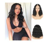 Perruques V Part Bob perruques vague naturelle perruque noir court Bob ondulé perruque synthétique for les femmes noires bouclés Bob perruque demi perruques sans laisser de côté Perruque(16inches)