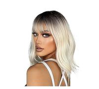 Perruques Vague Cosplay Lolita Cheveux Naturels Résistant À La Chaleur Ombre Brun Blonde Perruques Synthétiques Court Ondulé Bob Perruque for Femmes avec Bangs Corps Perruque dames