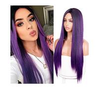 Perruques, Violet synthétique femme juste perruque Cosplay longue lisse perruque violet quotidien fête résistant à la chaleur sans colle,Perruques pour couvrir la calvitie