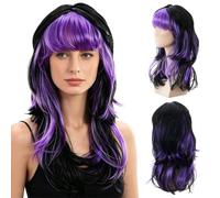 Perruques Violette Noire, Perruque Femme Longue, Accessoires de déguisement de sorcière pour Halloween, le carnaval et les fêtes