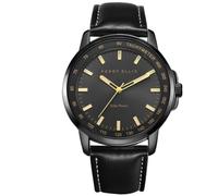 Perry Ellis Montre analogique à énergie Solaire pour Homme | Cuir végétalien résistant à l'eau | Boîtier de 43 mm | Lunette tachymètre en Aluminium | Cadeau élégant pour Homme, Noir, Robe