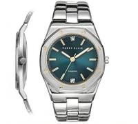 Perry Ellis Montre Homme Diamant Ultra Slim - Cadran Octogone Gris Sunray - Bracelet Alliage Argent - Étanche Analogique, Argenté/bleu sarcelle