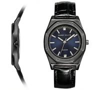 Perry Ellis Montre Homme Slim Diamond - Cadran Octogone Vert Sunray - Bracelet Cuir Marron - Finition Argent - Imperméable, noir, One Size Fits All