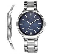 Perry Ellis Montre Homme Slim Diamond - Cadran Rond Bleu Sunray Bracelet Alliage Argent Résistant à l'Eau Analogique