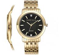 Perry Ellis Montre Homme Slim Diamond - Cadran Rond Noir, Bracelet Alliage Or Résistant à l'Eau Analogique