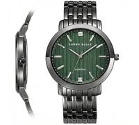 Perry Ellis Montre Homme Slim Diamond - Cadran Rond Vert, Bracelet Alliage Gunmetal, Résistant à l'eau Analogique