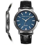 Perry Ellis Montre Homme Slim Diamond - Cadran Rond Vert, Bracelet Cuir Marron Résistant à l'Eau Analogique, noir, One Size Fits All