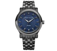 Perry Ellis Montre Homme Solaire - Cadran Bleu - Bracelet en Alliage Gunmetal - Étanche Analogique