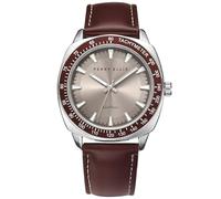 Perry Ellis Montre pour homme à énergie solaire - Montre analogique en cuir végétalien résistante à l'eau 43 mm avec lunette tachymètre en aluminium, choix de cadeau élégant, bleu, 43