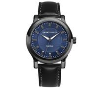 Perry Solar - Montre Homme - Cadran Rond Bleu - Bracelet Cuir Noir - Étanche Analogique