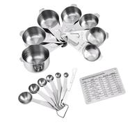 PERSELOSO 15 pièces Tasses et Cuillères Mesure Inox Ustensiles de Cuisine Portables avec Règle Graduée Tasses Cuillères pour Cuisson Pâtisserie et Empilables