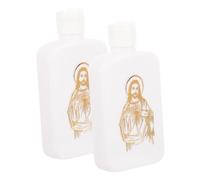 PERSELOSO 2 Pièces Fiole d'eau Bénite Catholique en Plastique Blanc 100ml Réutilisable Bouchon Sécurité Design Élégant et Motif Délicat pour Présents Religieux et Usage Cérémonial