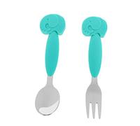 PERSELOSO 2pièces Couverts Silicone Cuillères Et Fourchettes Cartoon Éléphant Pour Apprentissage Dînette Ustensiles Anti-dérapants Pour Nourriture Complémentaire