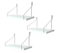 PERSELOSO 3 Pièces Étagère Murale Étagères Murales sans Percer, Acier Inoxydable et Panneau Bois, Blanche, Rangement Mural Décoratif pour Chambre et Bureau