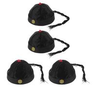 PERSELOSO 4pcs Chapeau D'empereur Chinois Ancien en Nylon Noir, Léger et Portable, Coiffe Royale Inspirée Dynastie Qing pour Costume de Théâtre et Spectacle