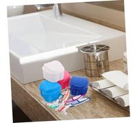 PERSELOSO 8 Pièces Boîte de Bain pour Dentier Coffret de Rangement avec Brosse Douce Support de Protection Forme de Pomme pour Nettoyage Trempage et Voyage