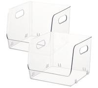 PERSELOSO Boîtes De Rangement Transparentes Empilables Poignée 2 Pcs, Petit Format, Organisateur De Bureau Polyvalent, pour Maquillage Et Articles Divers, Usage Maison Et Bureau, Rangement Quotidien
