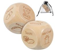 PERSELOSO Dés Alimentaires en Bois 2 Pièces 25 MM 12 Motifs Nourriture Variés et Mots Jeu Décision Repas Ludique et Portable pour Restauration Rapide Choix Dîner Facile et Amusant