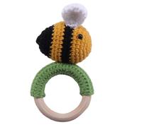 PERSELOSO Hochet Bébé à Main en Tricot Anneau de Dentition en Bois, Forme Abeille Colorée, Sensoriel Doux pour Tout-petit, D’éveil pour Garçon et Fille, 1 Pièce