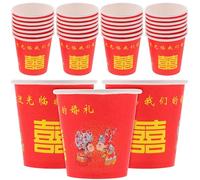 PERSELOSO Lot de 100 Gobelets Jetables en Papier Rouge à Motif Double Bonheur, Portable Mariage ou Activités en Plein Air